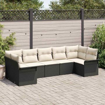 Set Divano da Giardino 7 pz Nero Poly Rattan