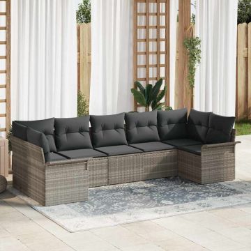 Set Divano da Giardino 7 pz Grigio chiaro Poly Rattan