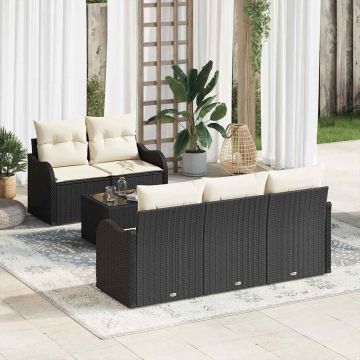 Set Divano da Giardino 6 pz 5-Numero di posti Nero e Crema