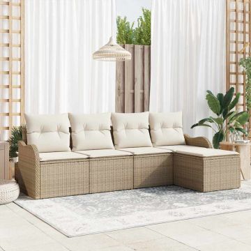 Set Divano da Giardino 5 pz Beige e Bianco polyrattan