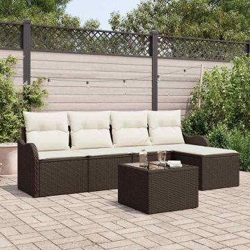 Set Divano da Giardino 6 pz Marrone e bianco polyrattan