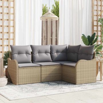 Set Divano da Giardino 4 pz Beige polyrattan
