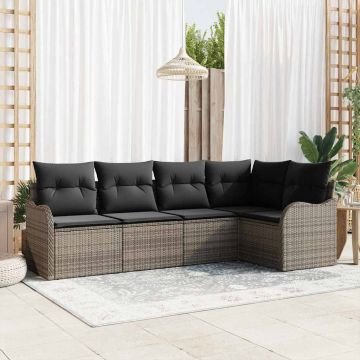 Set Divano da Giardino 5 pz Grigio polyrattan