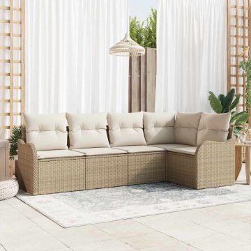 Set Divano da Giardino 5 pz Beige polyrattan