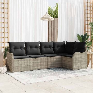 Set Divano da Giardino 5 pz Grigio chiaro polyrattan