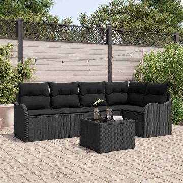 Set Divano da Giardino 6 pz Nero polyrattan