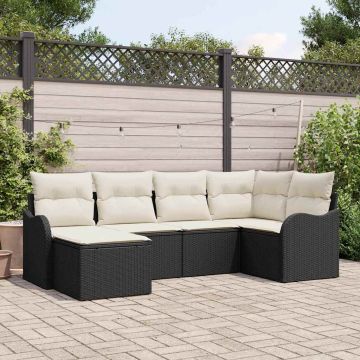 Set Divano da Giardino 6 pz Nero e Bianco polyrattan