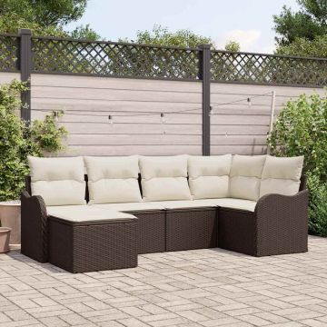 Set Divano da Giardino 6 pz Marrone e bianco polyrattan