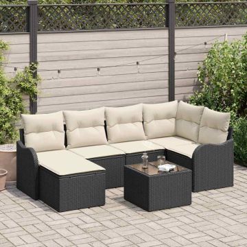 Set Divano da Giardino 7 pz Nero e Bianco polyrattan
