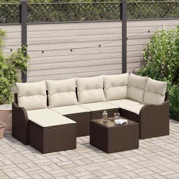 Set Divano da Giardino 7 pz Marrone e bianco polyrattan