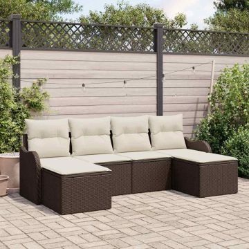 Set Divano da Giardino 6 pz Marrone e bianco polyrattan
