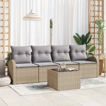 Set Divano da Giardino 5 pcs 4-Seater Beige e grigio polyrattan
