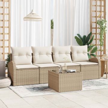 Set Divano da Giardino 5 pcs 4-Seater Beige e Crema polyrattan