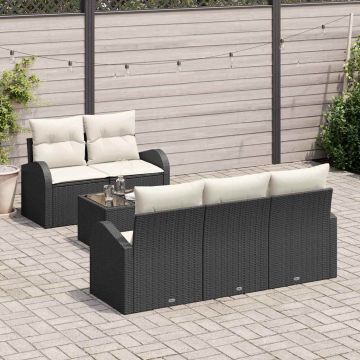Set Divano da Giardino 6 pz 5-Numero di posti Nero e Crema