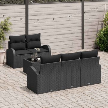 Set Divano da Giardino 6 pz 5-Numero di posti Nero polyrattan