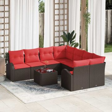 Set di divani 9 pz 8-Numero di posti Beige e Rosso polyrattan