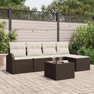 Set di divani 6 pz Marrone e bianco polyrattan