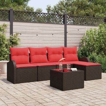 Set di divani 6 pz Marrone e Rosso polyrattan
