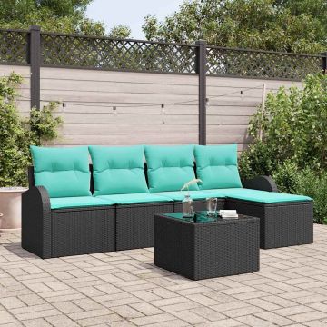 Set di divani 6 pz Nero e Turchese polyrattan
