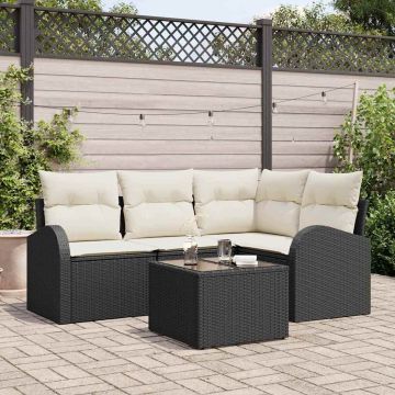 Set Divano da Giardino 5 pz Nero e Bianco polyrattan