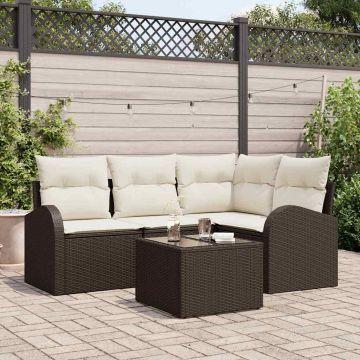 Set Divano da Giardino 5 pz Marrone e bianco polyrattan