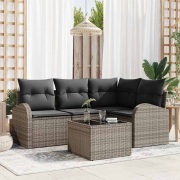Set Divano da Giardino 5 pz Grigio polyrattan