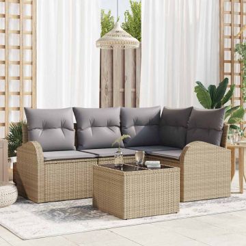 Set Divano da Giardino 5 pz Beige e grigio chiaro polyrattan