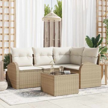 Set Divano da Giardino 5 pz Beige e Bianco polyrattan
