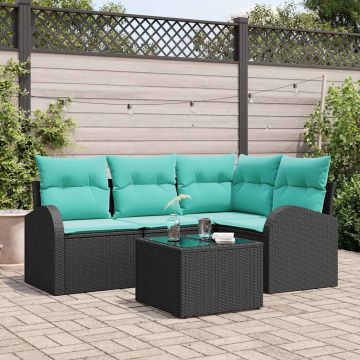 Set Divano da Giardino 5 pz Nero e Turchese polyrattan