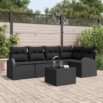 Set Divano da Giardino 6 pz Nero polyrattan
