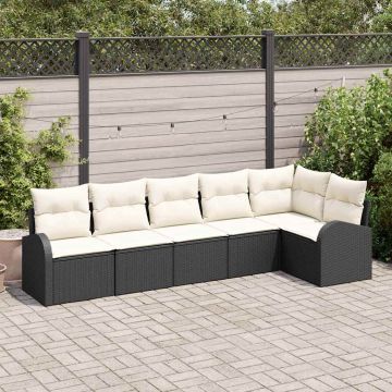 Set Divano da Giardino 6 pz Nero e Bianco polyrattan