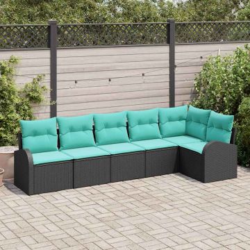 Set Divano da Giardino 6 pz Nero e Turchese polyrattan