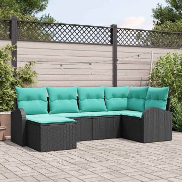 Set di divani 6 pz Nero e Turchese polyrattan