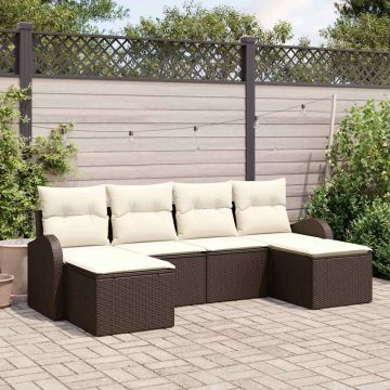 Set di divani 6 pz Marrone e bianco polyrattan