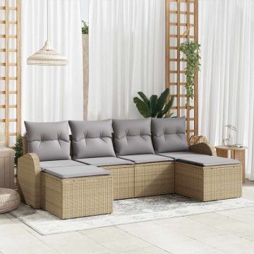 Set di divani 6 pz Beige e grigio chiaro polyrattan