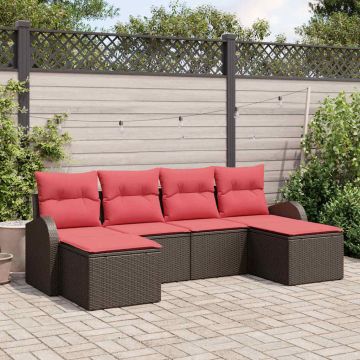 Set di divani 6 pz Marrone e Rosso polyrattan