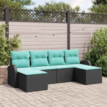 Set di divani 6 pz Nero e Turchese polyrattan