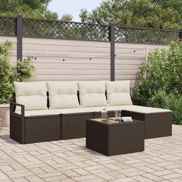 Set di divani 6 pz Marrone e Crema polyrattan