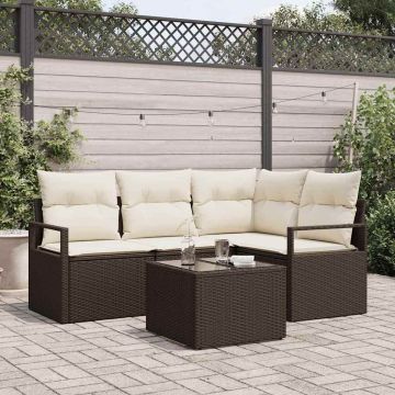Set di divani 5 pz Marrone e Crema polyrattan