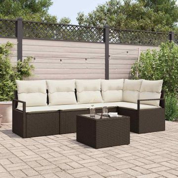 Set Divano da Giardino 6 pz Marrone e Crema polyrattan