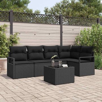 Set Divano da Giardino 6 pz Nero polyrattan