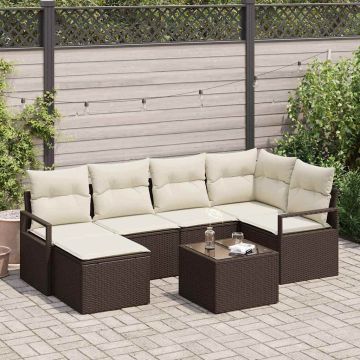 Set di divani 7 pz Marrone e Crema polyrattan