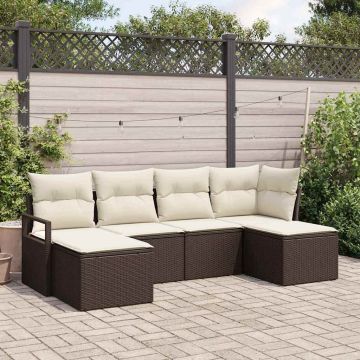 Set di divani 6 pz Marrone e Crema polyrattan