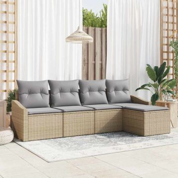 Set di divani 5 pz Beige e Grigio Chiaro polyrattan