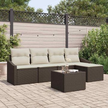 Set di divani 6 pz Marrone e Crema polyrattan