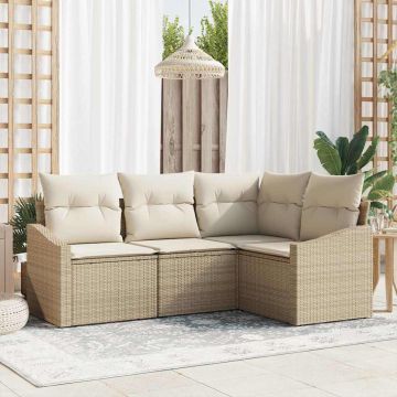Set Divano da Giardino 4 pz Beige e Bianco polyrattan