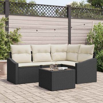 Set Divano da Giardino 5 pz Marrone e Crema polyrattan