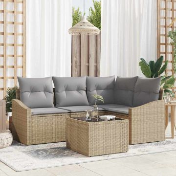Set Divano da Giardino 5 pz Beige e Grigio Chiaro polyrattan