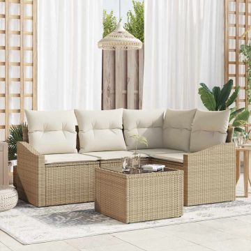 Set Divano da Giardino 5 pz Beige e Crema polyrattan