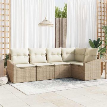 Set Divano da Giardino 5 pz Beige e Bianco polyrattan